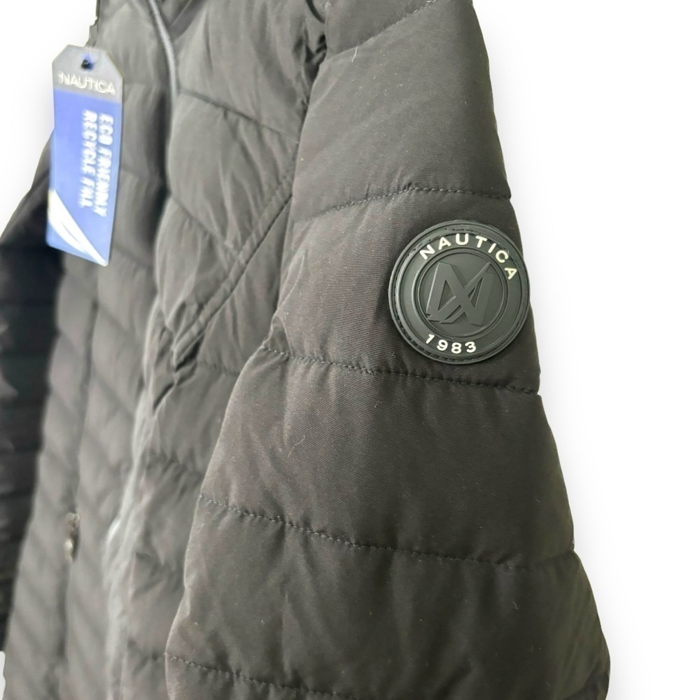 NWT Nautica Black Lightweight Puffer Jacket with Removable Hood MSRP $200 - XS - Picture 5 of 14